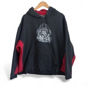 Vintage Top Heavy Clothing Fire Breaker Motorcycle Hoodie XL Black Red Graphic